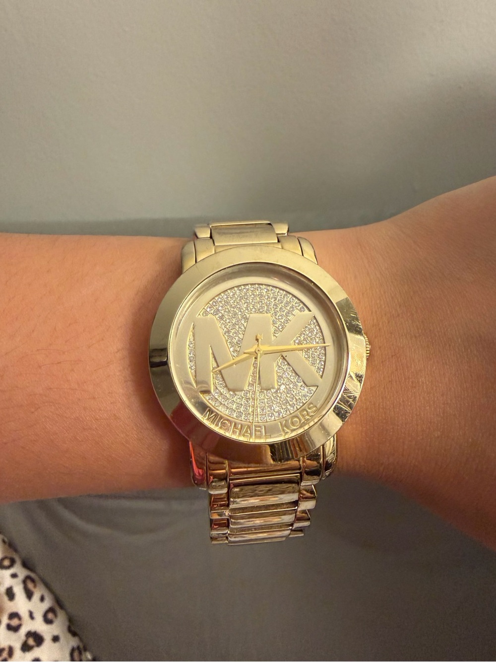 Michael Kors MK3375 Gold Tone Crystal Pavé Logo Watch Stainless Steel Bracelet